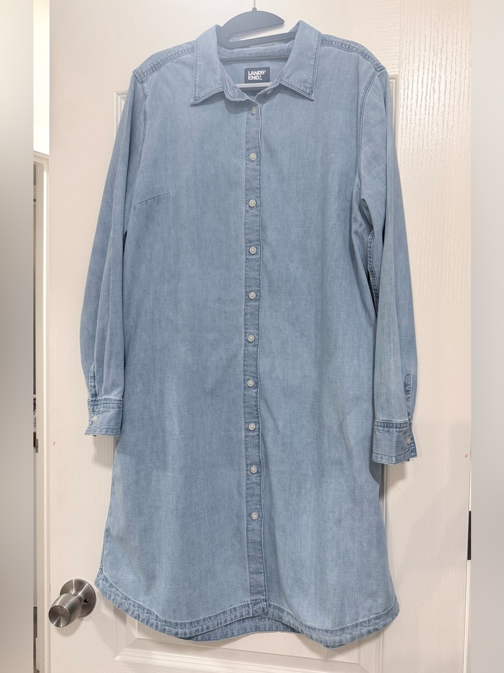 Lands' End Light Blue Long-Sleeve Denim Shirt Dress